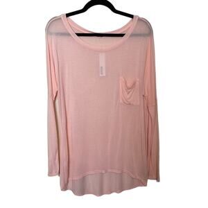 LAmade Long Slim Sleeve Hi Low Hem Oversized Sheer Modal Tee Pink Size Small